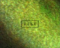 FRANKENSTEIN R1951 HALFSHEET - An image taken from the whites of the monsters left eye. Here there should be no printing at all, but instead the tell-tale patterns of the ink jet are clearly visible. (Poster)