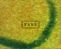 frankenstein title card 003 - Here a close up microscope image taken from the "J" in James. We can clearly see the ink jet patterns in the background color. (Poster)