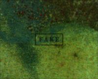 frankenstein title card 003 - Here a close up shot of the woman's veil where we should see primarily naked paper color but instead we clearly see the dots laid down by a modern ink jet printer. (Poster)
